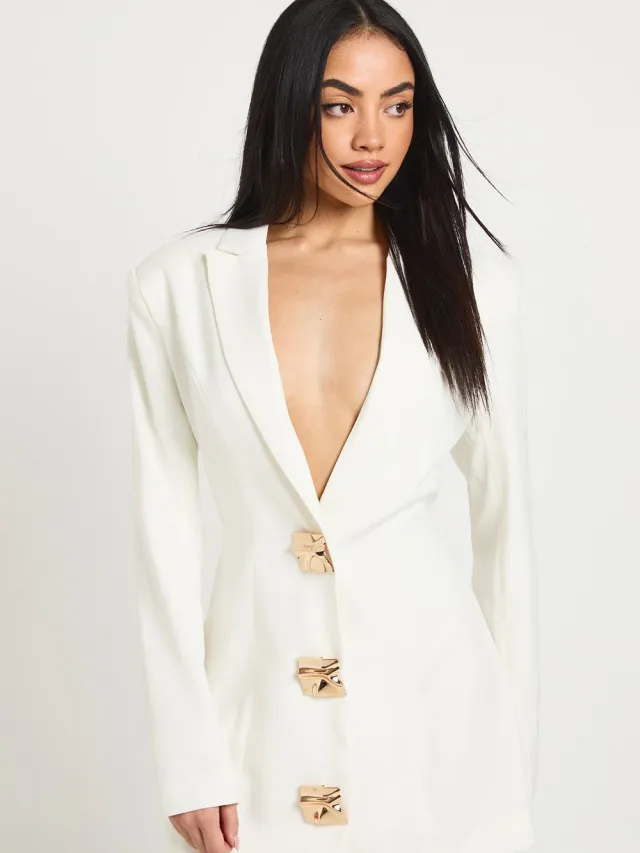 boohoo Dames Blazerjurk Met Grote Gouden Knopen Ivoor
