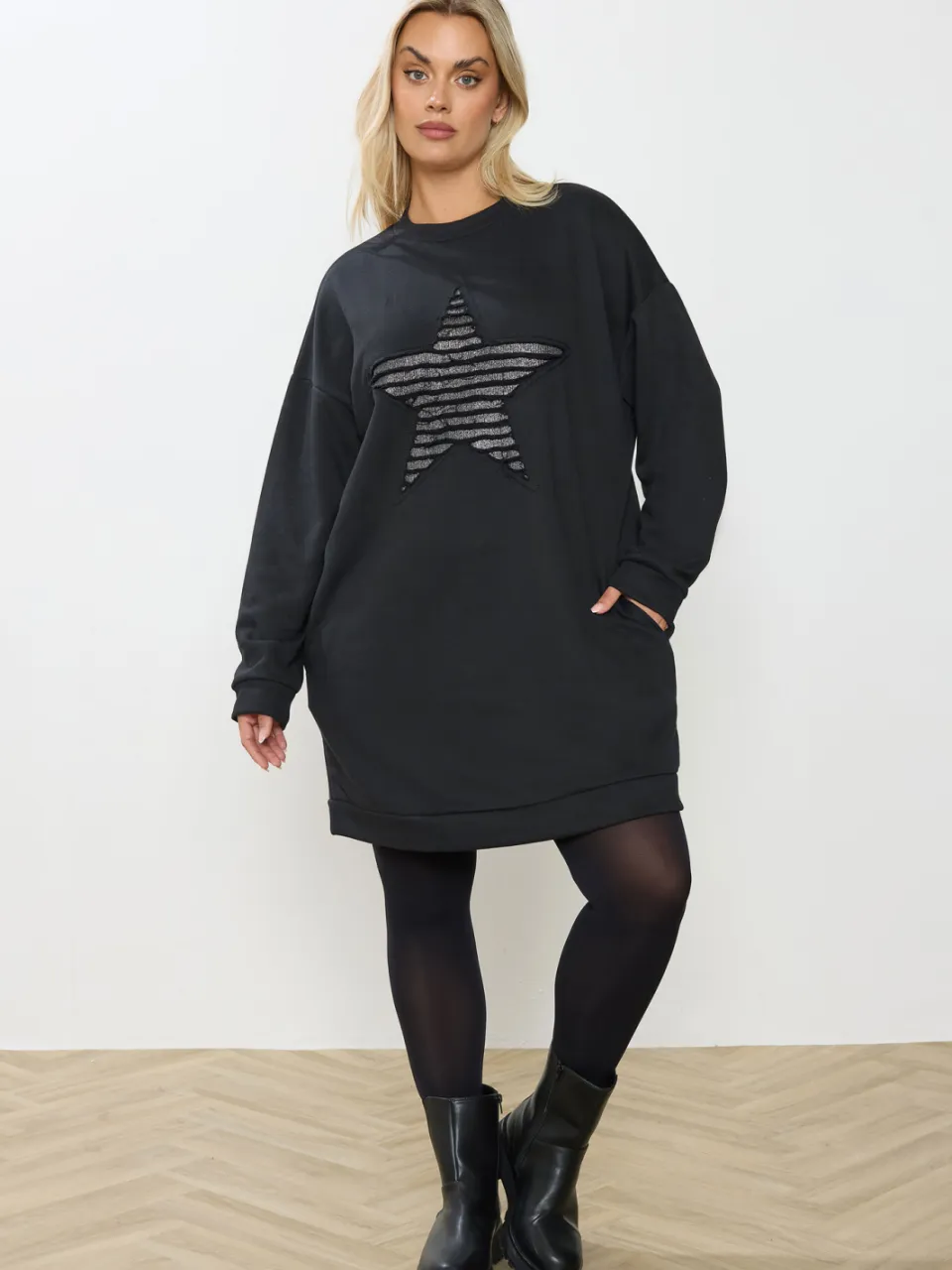 Yours Zwarte Metallic Sterren Sweatshirtjurk-56, foto 2