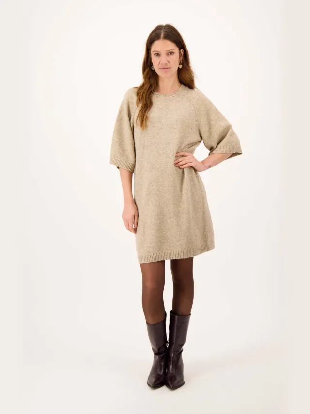 Zusss Knitted Dress With Raglan Sleeves - 6% Wol 69% Polyester 23% Acryl 2% Elastane - Grey Oyster