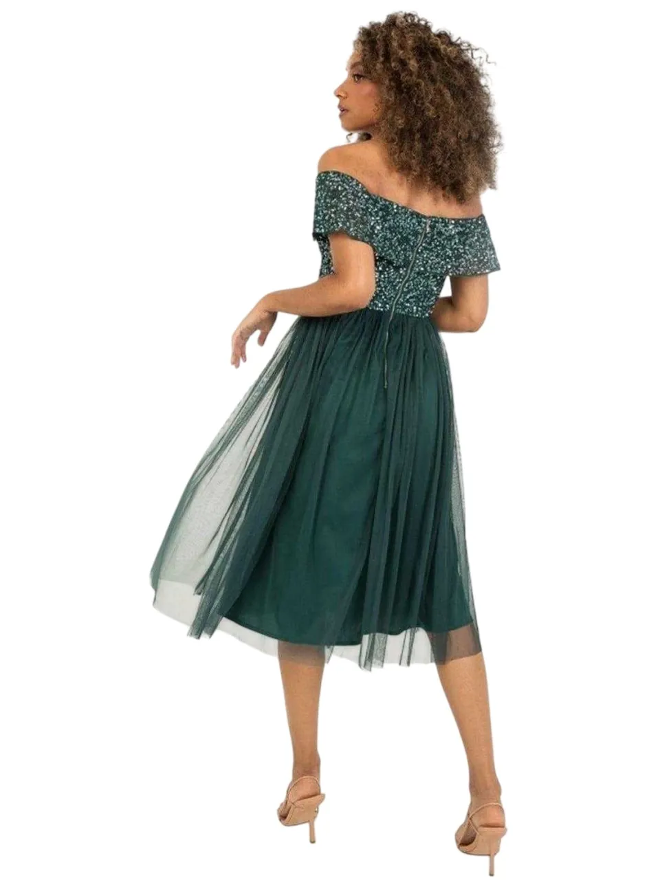 Maya Deluxe Dames Sequin Bardot Korte Mouw Midi Jurk (Emerald) smaragd, foto 2