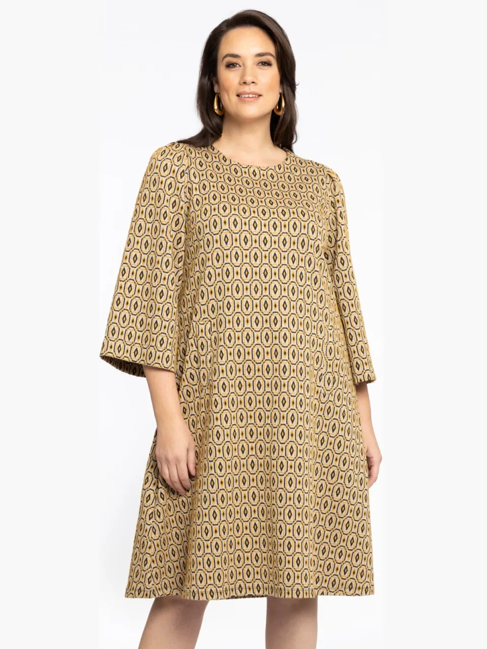 Yoek Dress A-line puff sleeve DIAMONDS | Lichtbruin, foto 2