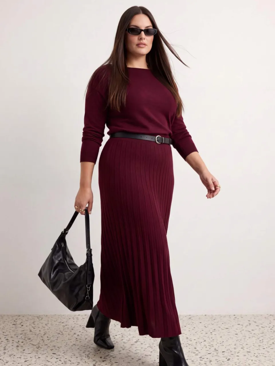 Trendyol Curve Dames Bordeaux Effen Maxi Lang Avond / Dagelijks A-lijn Grote maten Jurk Bordeauxrood