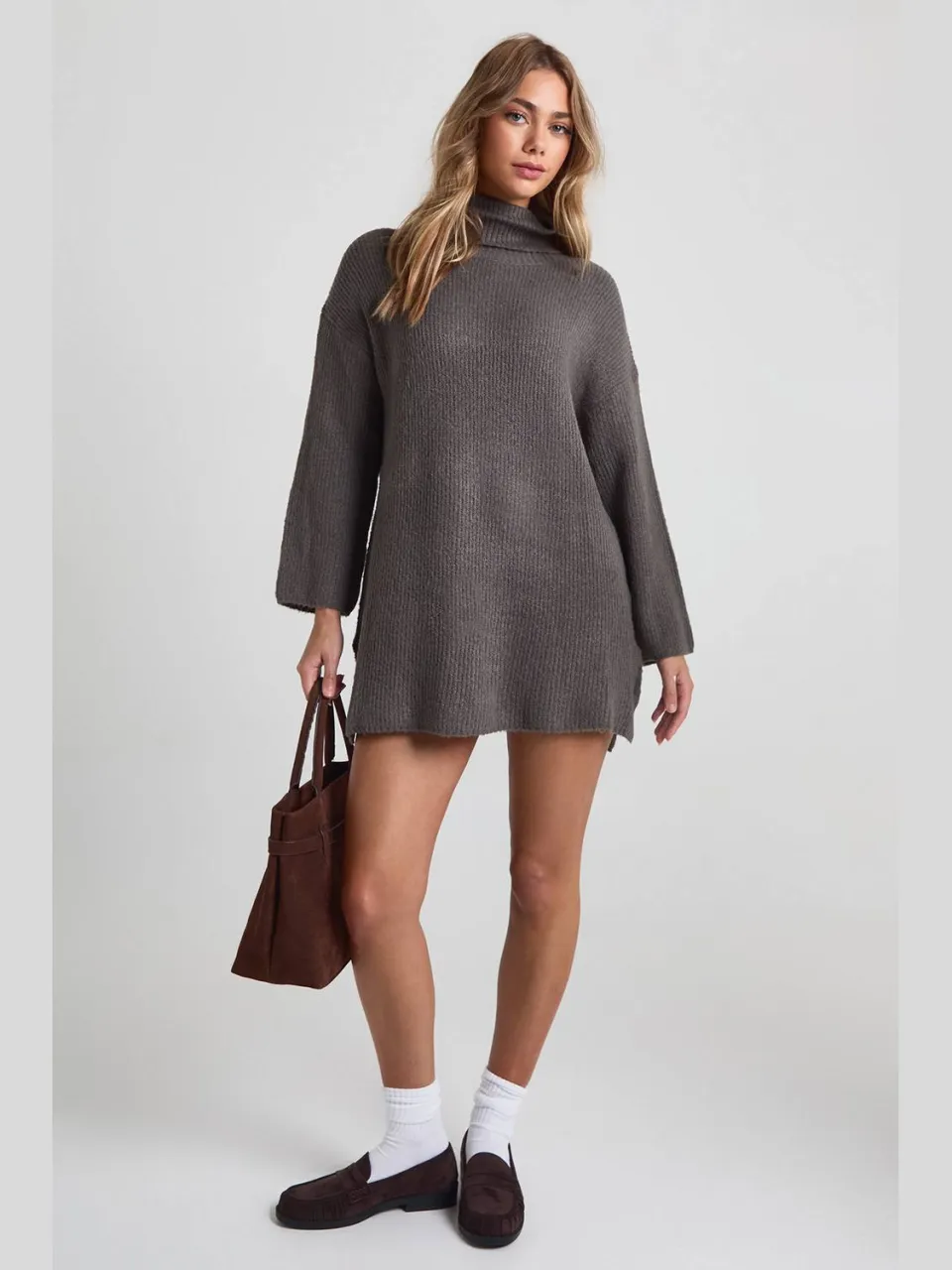 boohoo Dames Rollhals Tuniek Jumper Jurk houtskool, foto 3