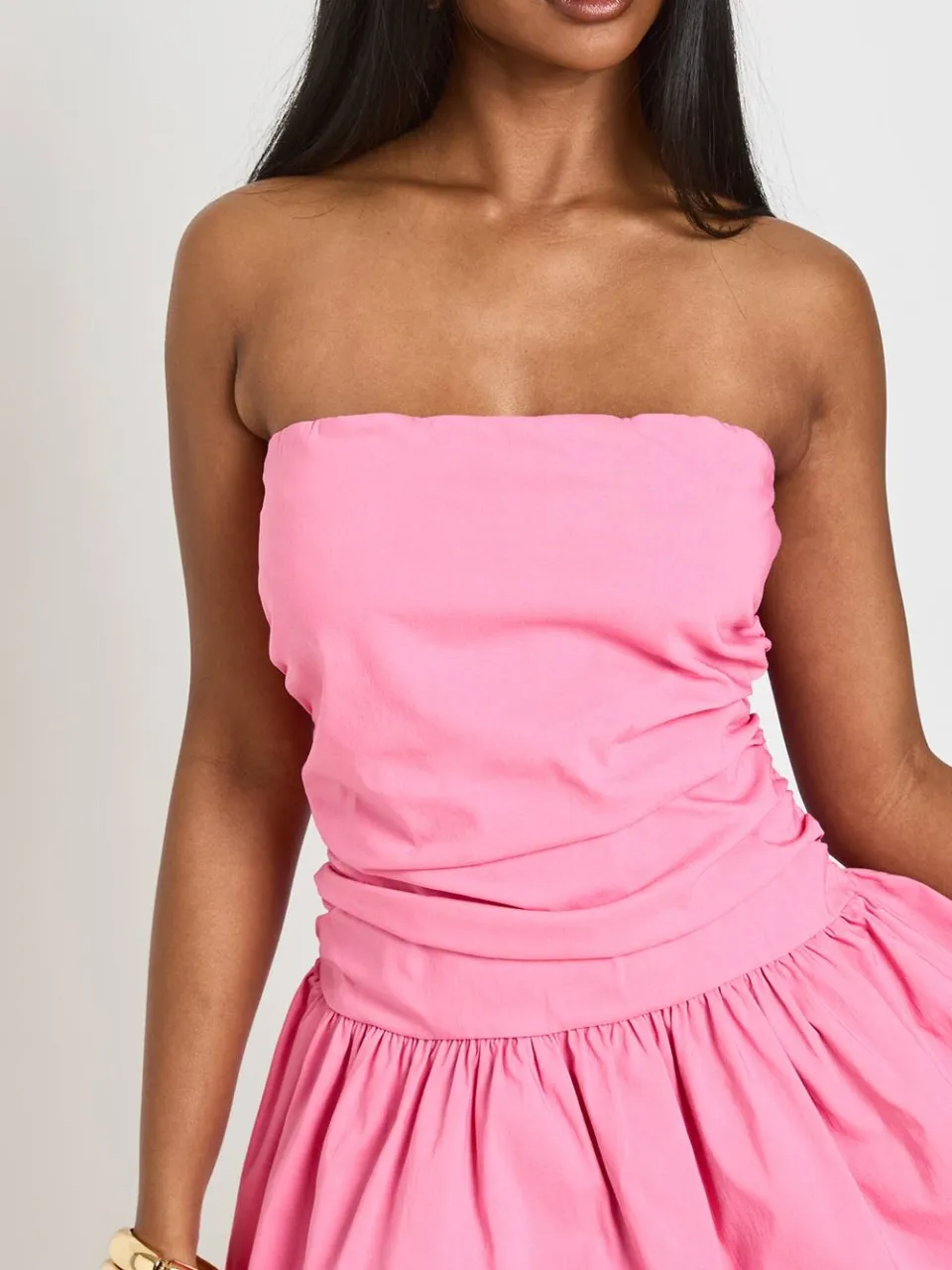 boohoo Dames Bengaline Bandeau Skater Jurk Met Plooien roze, foto 4