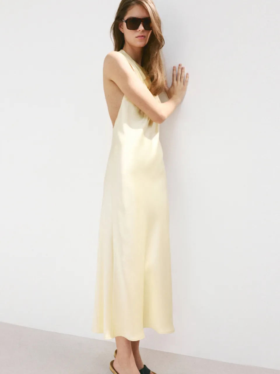 Mango midi jurk - lichtgeel