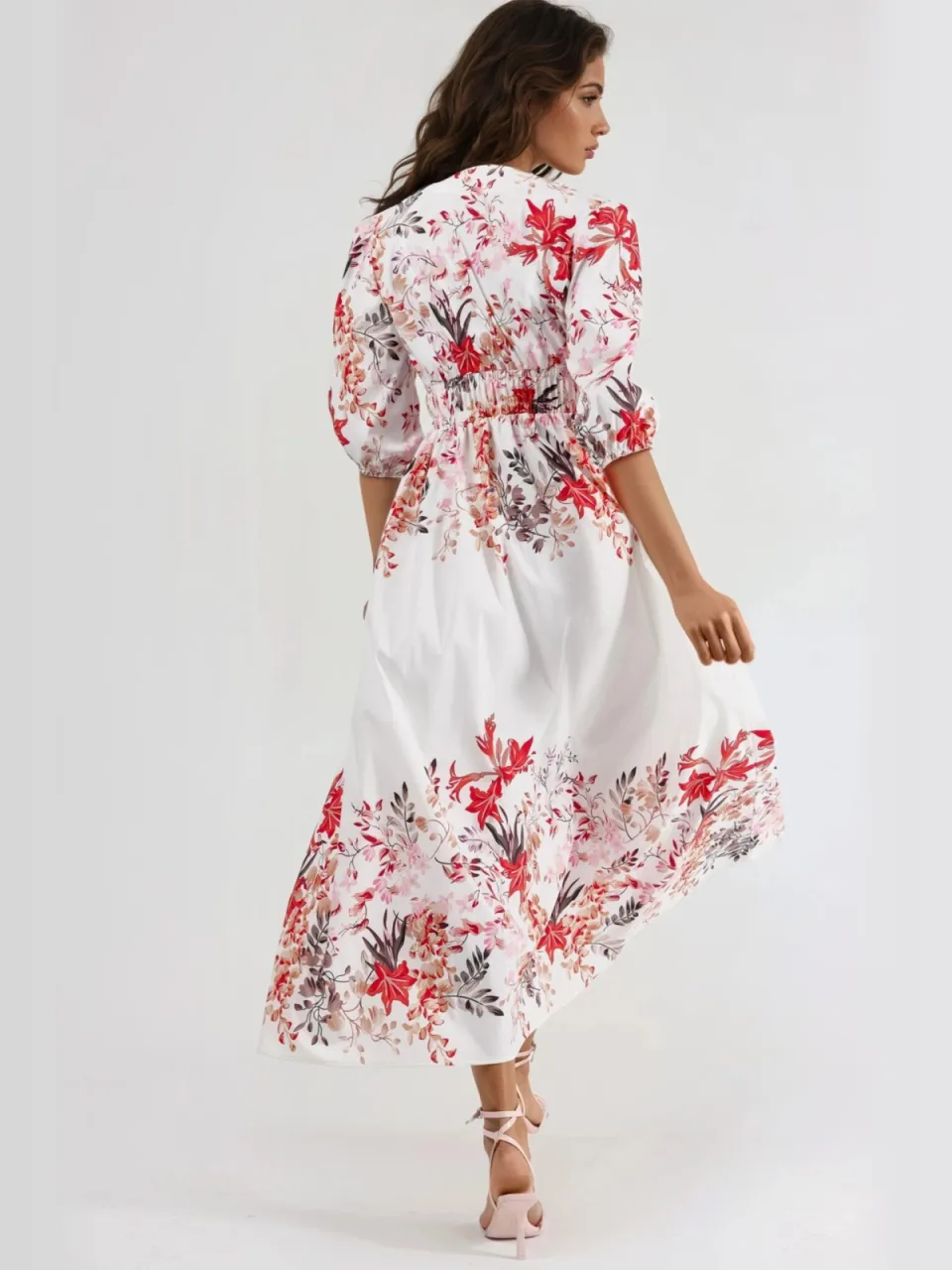 MSN Collection Bloemen V-hals Maxi Jurk wit, foto 2