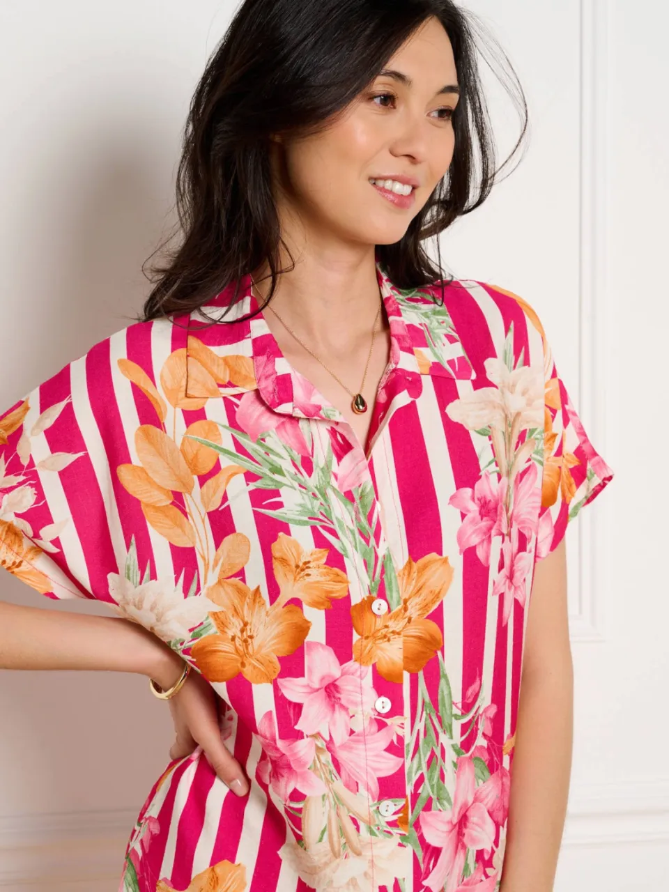 LOLALIZA gebloemde blousejurk - fuchsia, foto 6