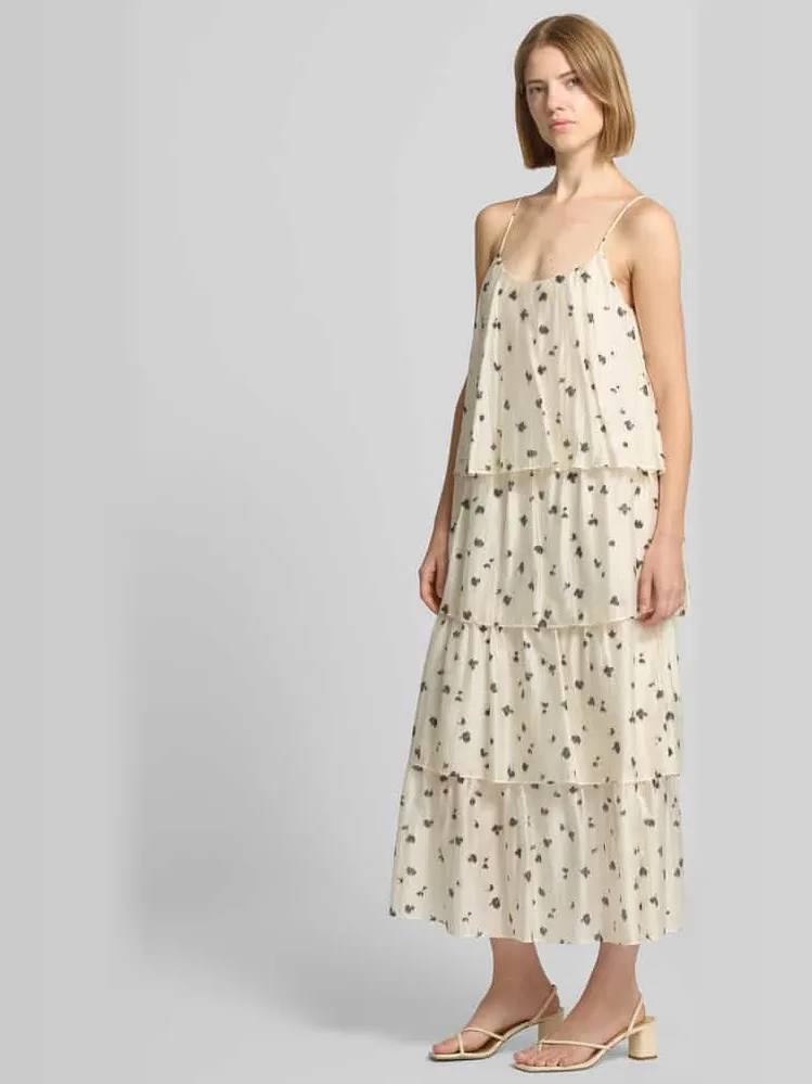 Jake*s midi-jurk in laagjeslook met spaghettibandjes ecru, foto 3