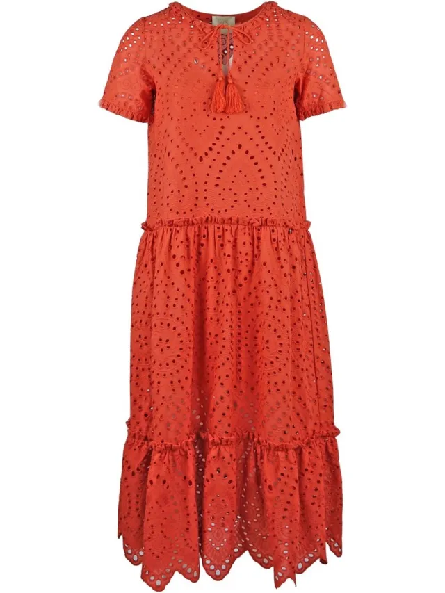 Very Simple Verysimple • rode opengewerkte midi jurk • Rood