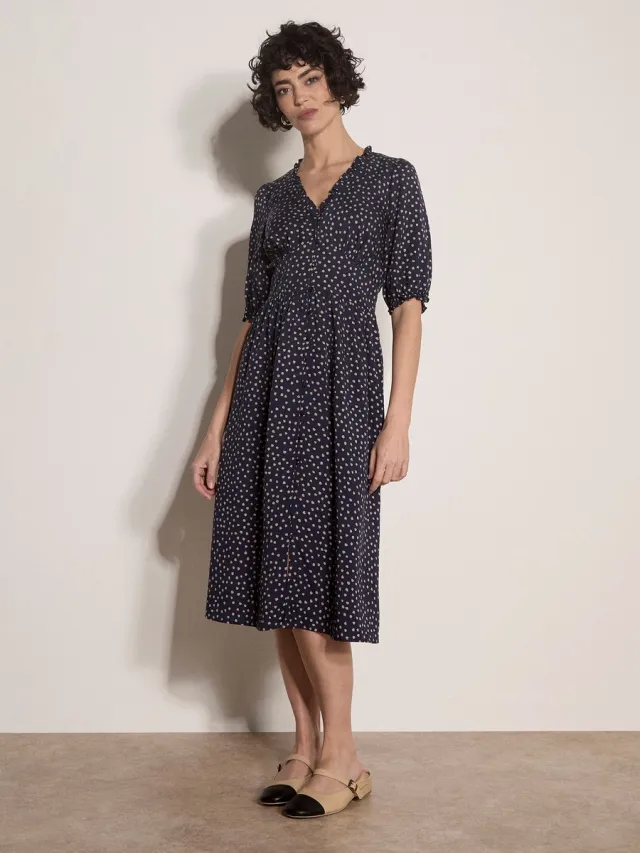 Apricot Midi-jurk met ruches en stippen Marine