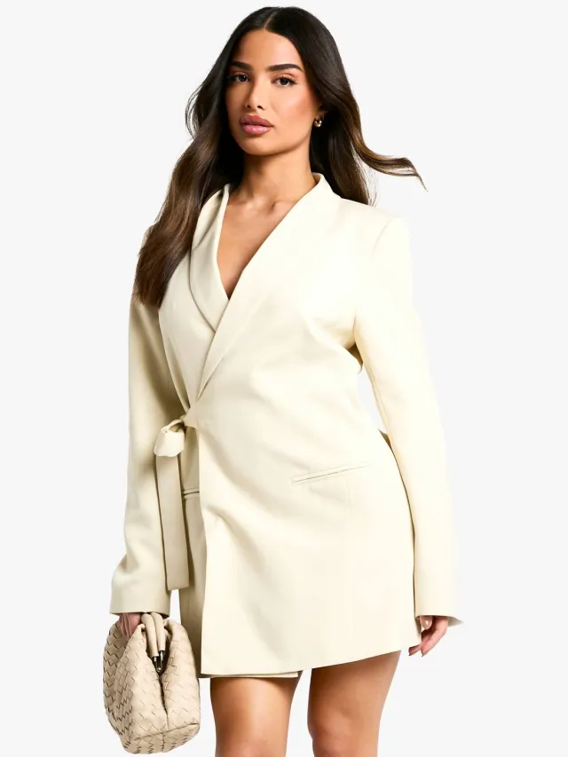 boohoo Dames Petite Tie-Zijblazerjurk Steen