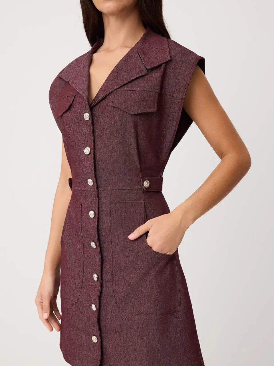 Trendyol TRENDYOLMİLLA Dames Bordeaux Effen Kort / Mini Mouwloos Casual Blazer Jurk Jurken, foto 2