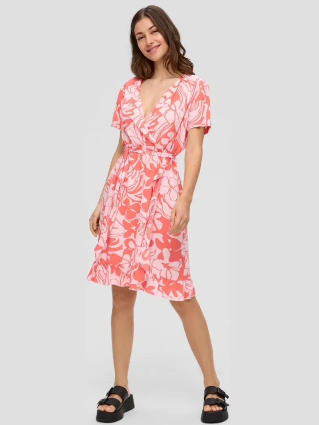 QS female - Midi-jurk met volants zachtroze