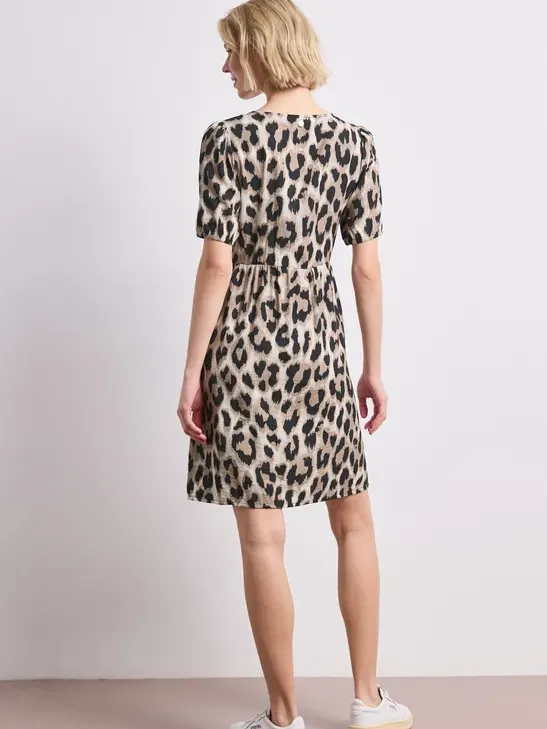 Street One Knielange jurk met gespleten hals en print beige, foto 2