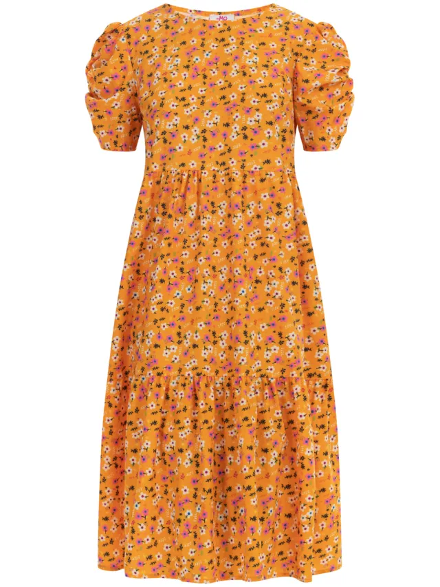 MyMo Midi-jurk met korte mouwen Dames Oranje Veelkleurig, foto 2