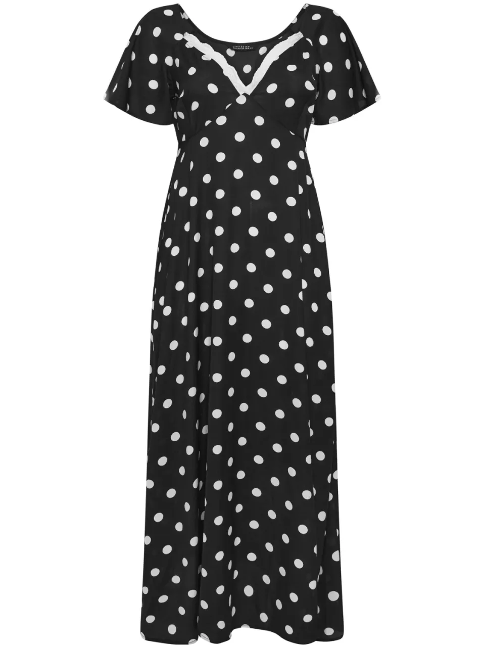 Limited Collection Zwarte Maxijurk Met Stippen En Kanten Afwerking-56, foto 2