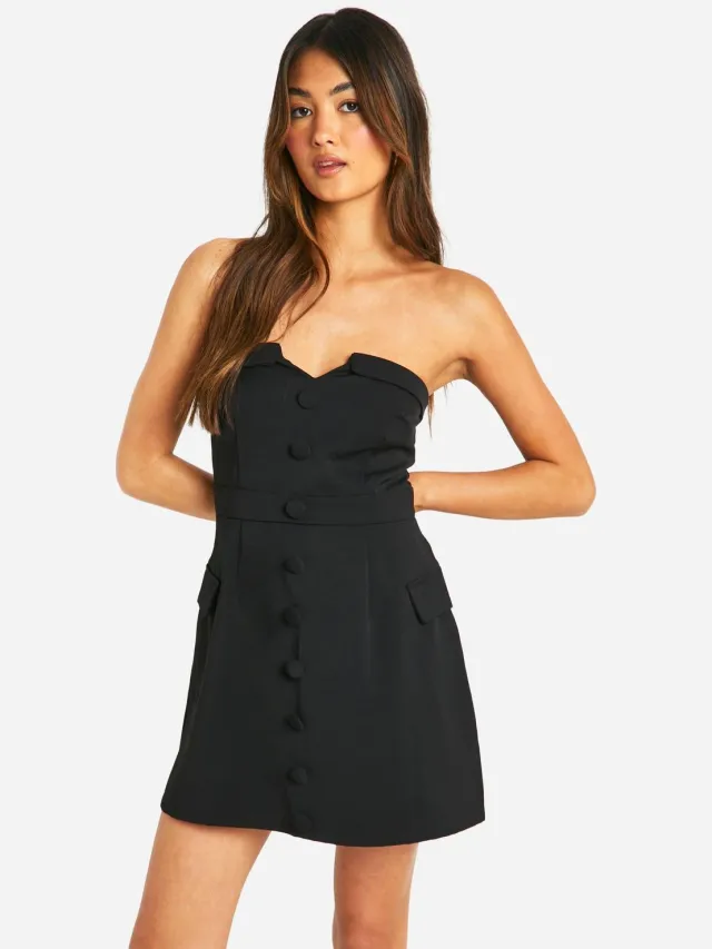 boohoo Dames Mini-jurk met bandeau ontwerp en knoopvoorkant Zwart