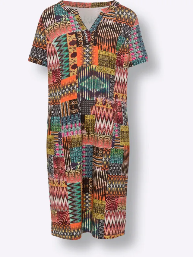 Jersey jurk terra/rood bedrukt, foto 2