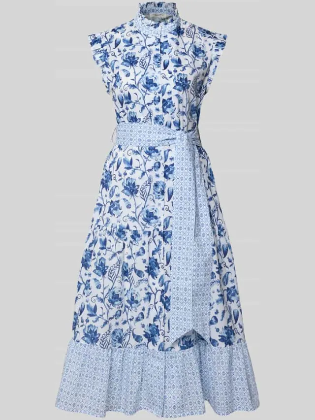 Christian Berg Woman Midi-jurk in all-over look met Strikceintuur donkerblauw, foto 2