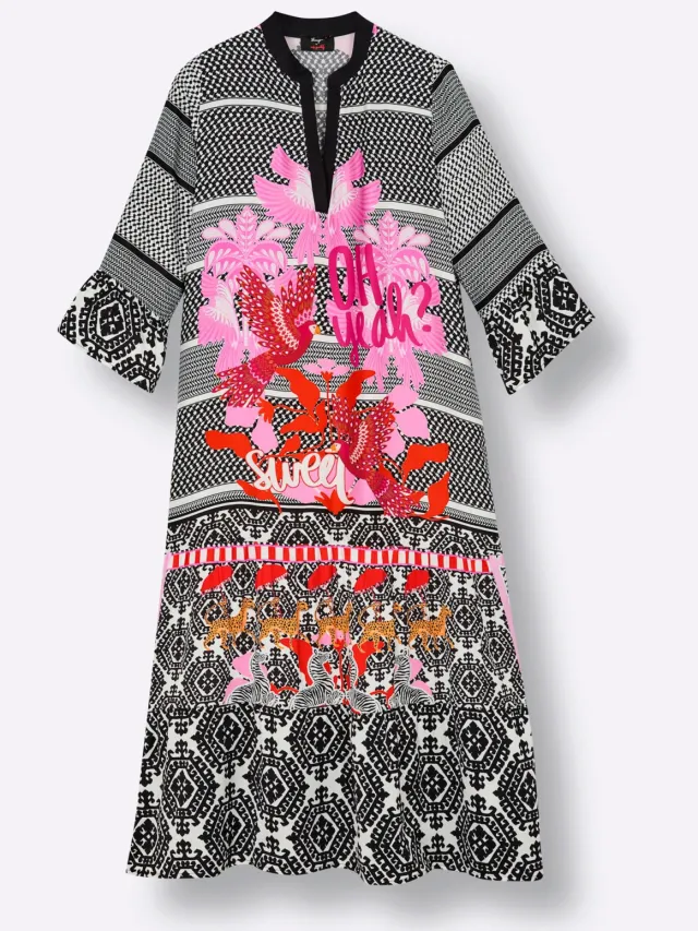 Volantjurk zwart/pink geprint