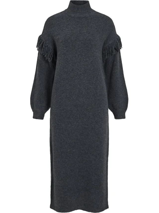 Vila VIADELI HIGHNECK L/S DETAIL KNIT DRESS - Dames - Maxi jurken Dark Grey Melange