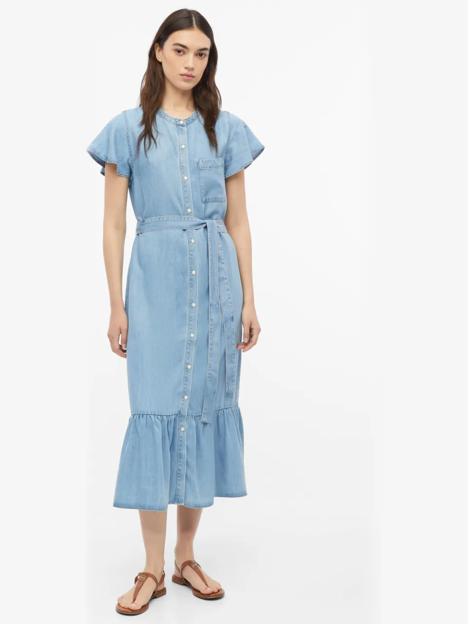 s.Oliver relaxed fit midi jurk met ceintuur - lichtblauw denim Light blue denim