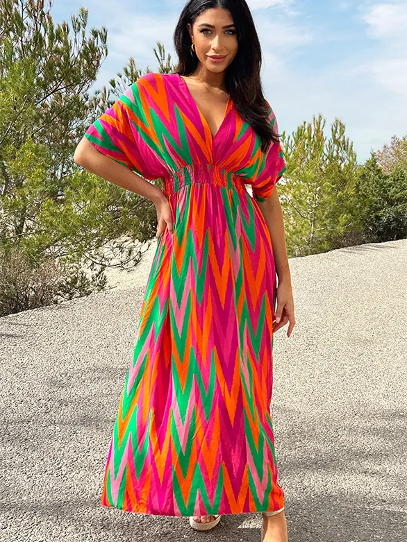 Fashion Musthaves Maxi Dress Colorful Zigzag Roze