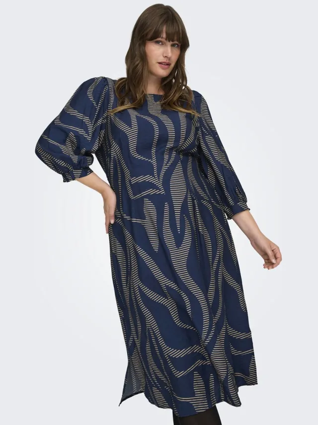 Only Carmakoma CARFANNIL 3/4 CALF SMOCK DRESS AOP - Dames - Mini jurken Night Sky/Graphic Stripes
