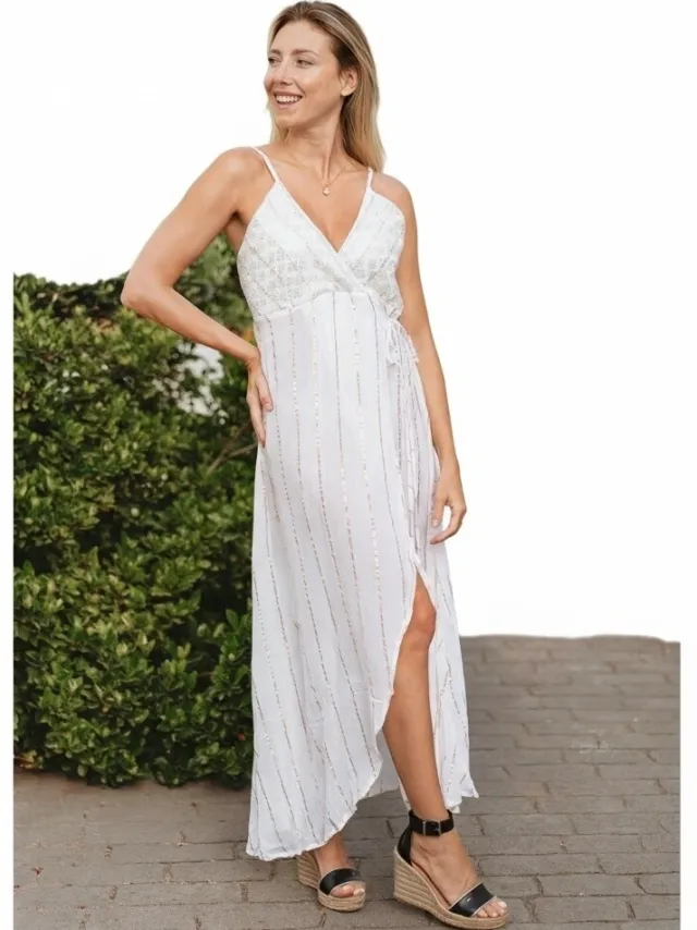 Isla Bonita By Sigris Lange Jurk Isla Bonita By Sigris Lange Midi-Jurk Wit