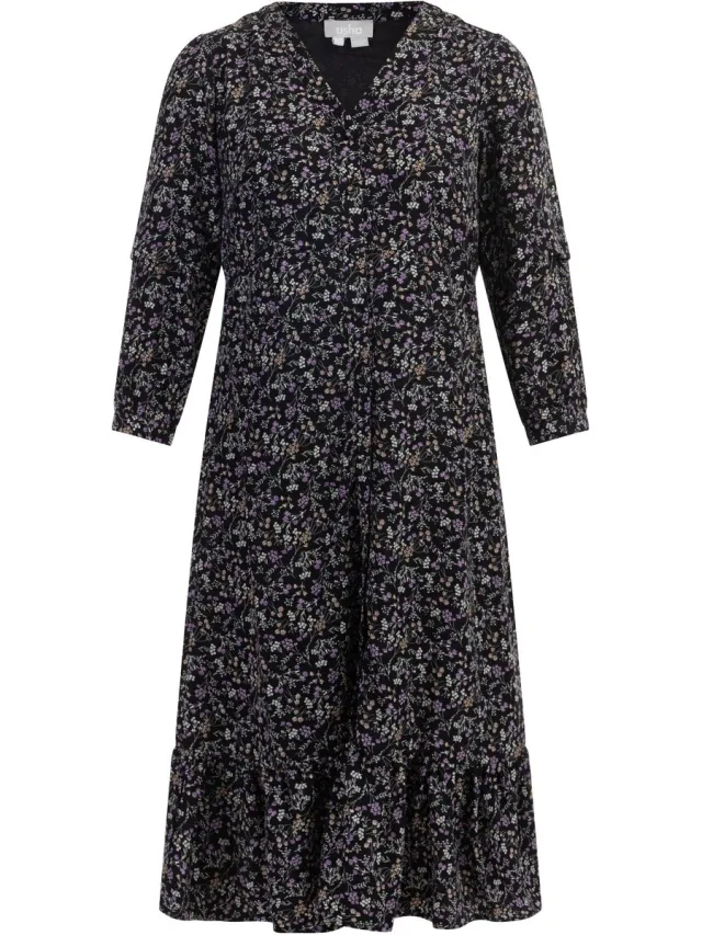 Usha Midi-jurk met bloemenprint zwart veelkleurig
