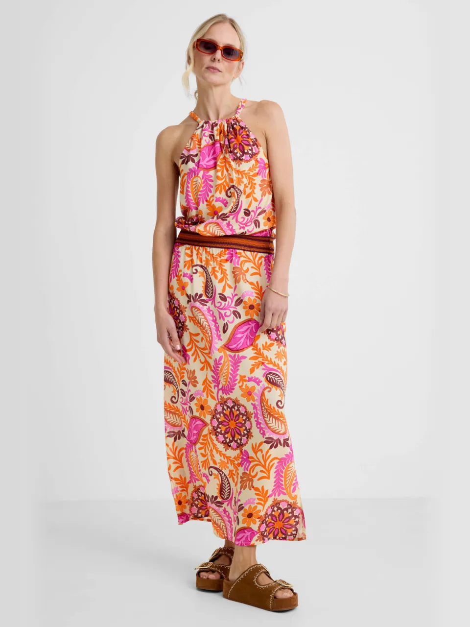 Geisha halterjurk roze Roze/oranje