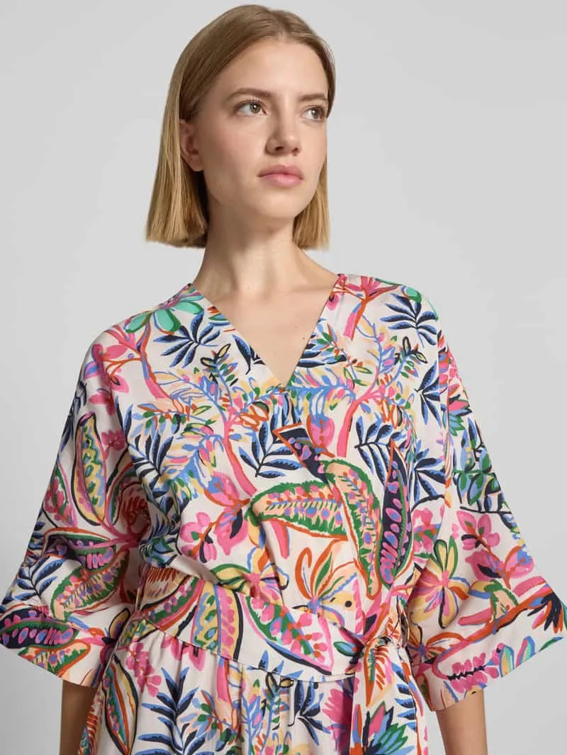 Milano Italy midi-jurk van viscosemix met florale all-over print oranje, foto 4