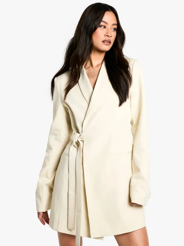 boohoo Dames Tall Tie Side Blazerjurk Steen