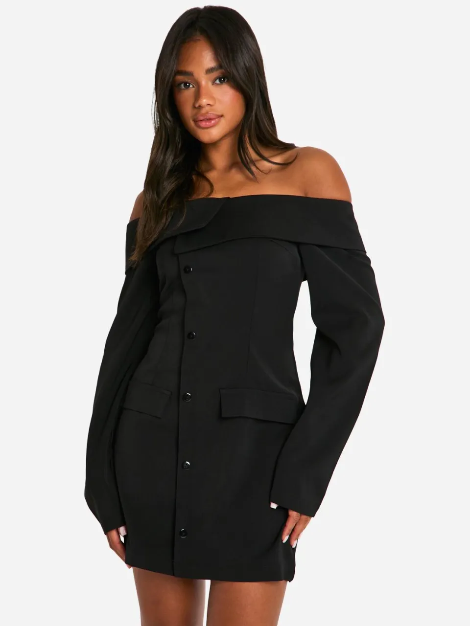 boohoo Dames Bardot Blazerjurk zwart, foto 2