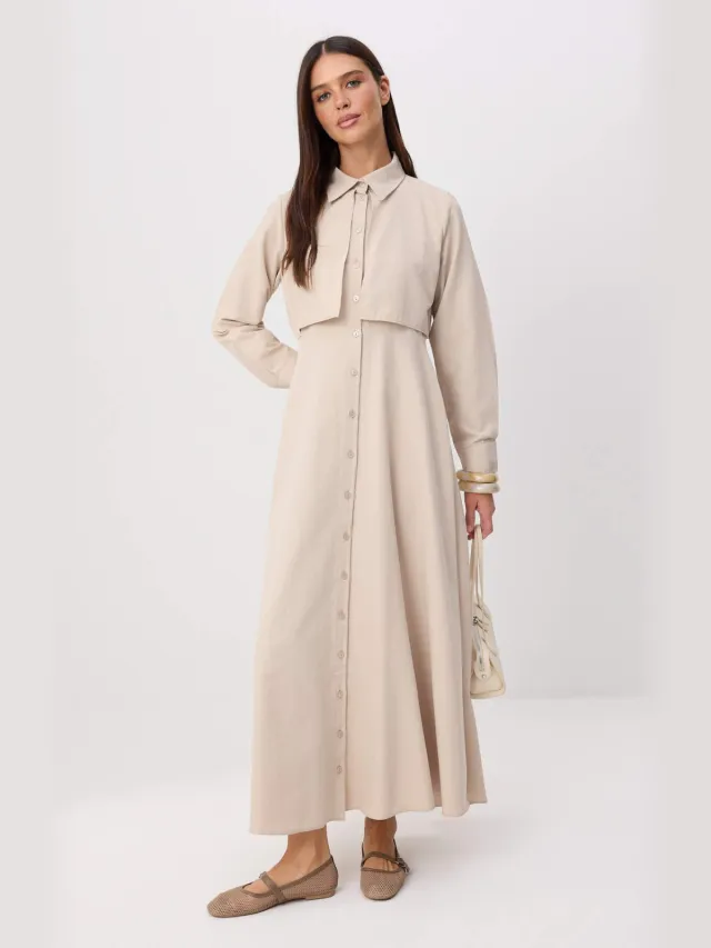 Trendyol Modest Dames Beige Effen Maxi Lang Skater Modest Jurken Gebroken wit