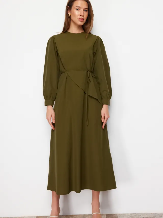 Trendyol Modest Dames Kaki Effen Maxi Lang Casual A-lijn Modest Jurken
