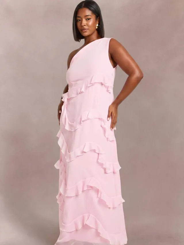 boohoo Dames Plus Chiffon Asymmetrische Maxi Jurk baby roze, foto 2