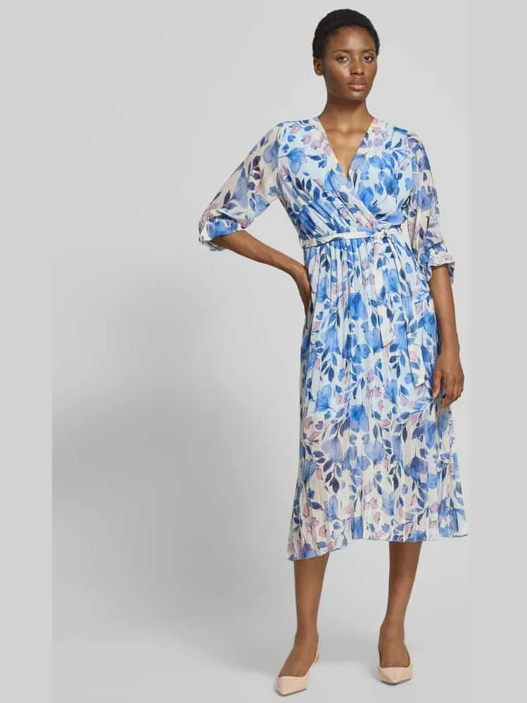ZABAIONE Midi-jurk in all-over look met Strikceintuur Oceaanblauw