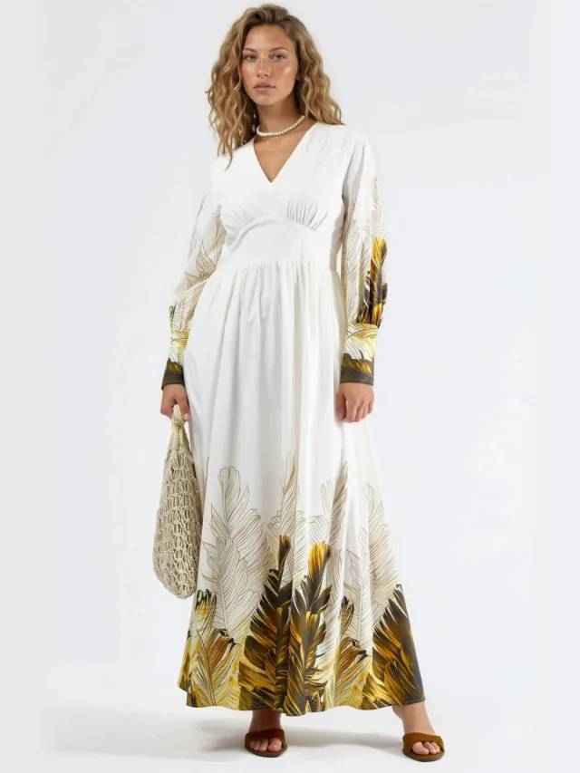 MSN Collection Tropisch Bloemenprint Maxi Jurk Wit
