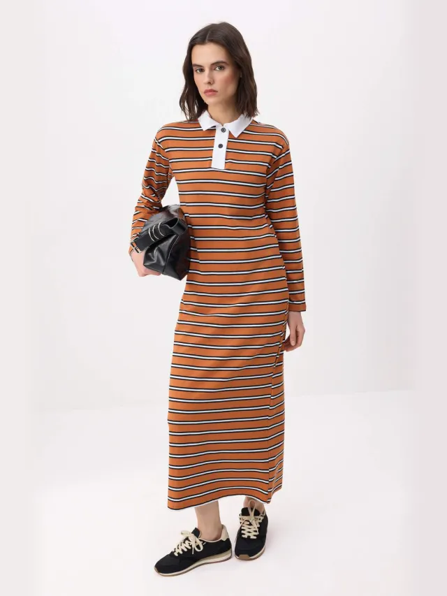 Trendyol Modest Dames Meerkleurig Gestreept Maxi Lang Casual A-lijn Modest Jurken Veelkleurig