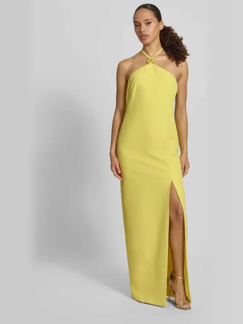 Adrianna Papell maxi-jurk met halter met loopsplit Lichtgeel