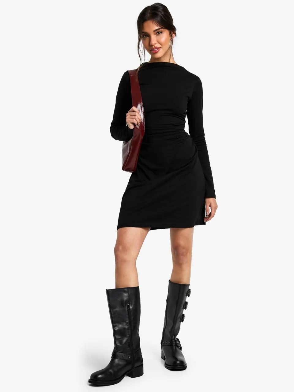 boohoo Dames Geruched Zij T-shirt Mini-jurk zwart, foto 2