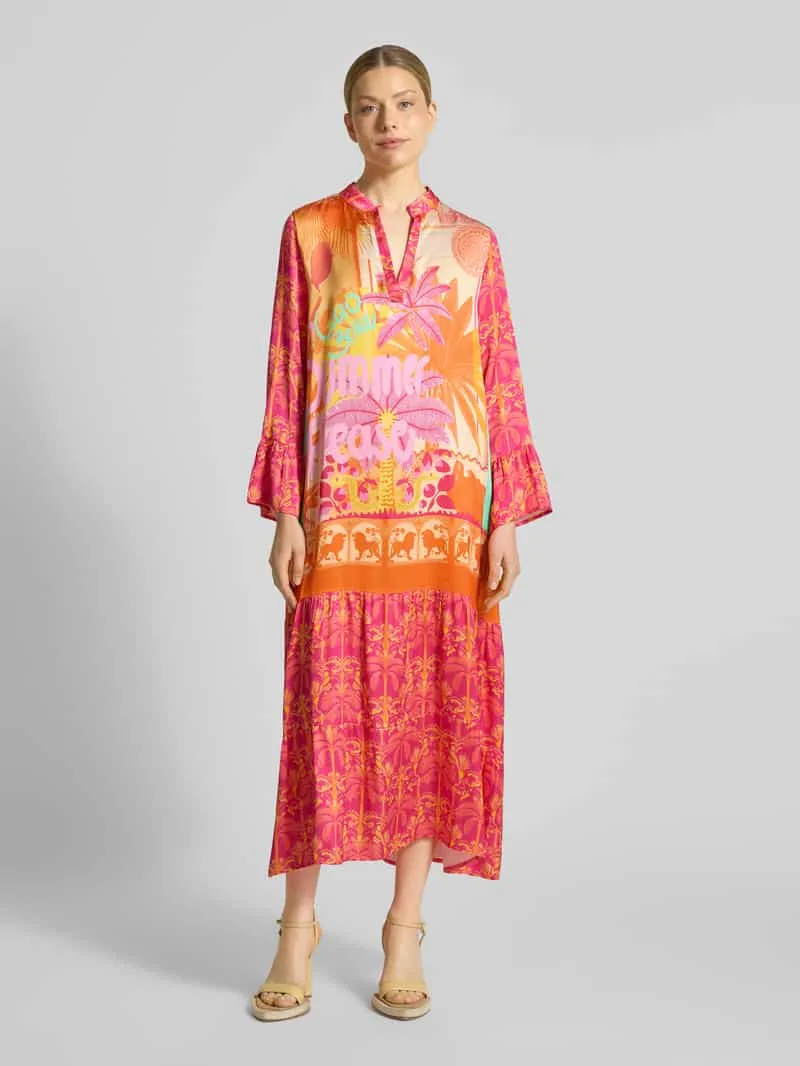 miss goodlife midi-jurk van viscose met V-hals model 'Orange Palm' Rood