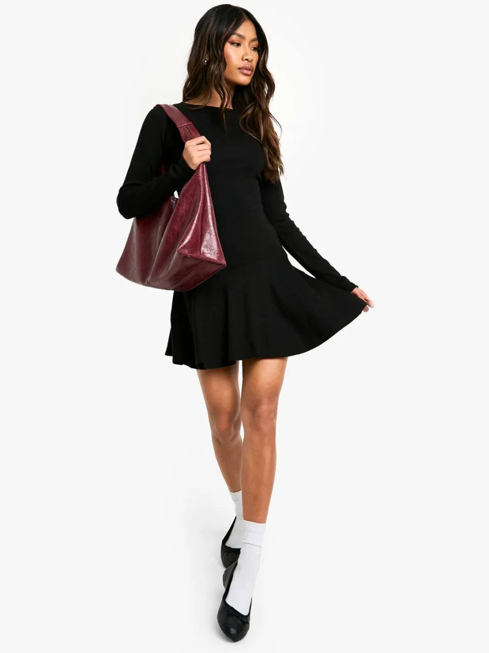 boohoo Dames Rib Dropped Hem Skater Jurk zwart, foto 3