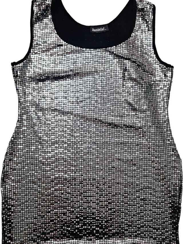 BamBella Jurk - Feest glitter kort jurkje mini tuniek Zwart zilver kleurig geel