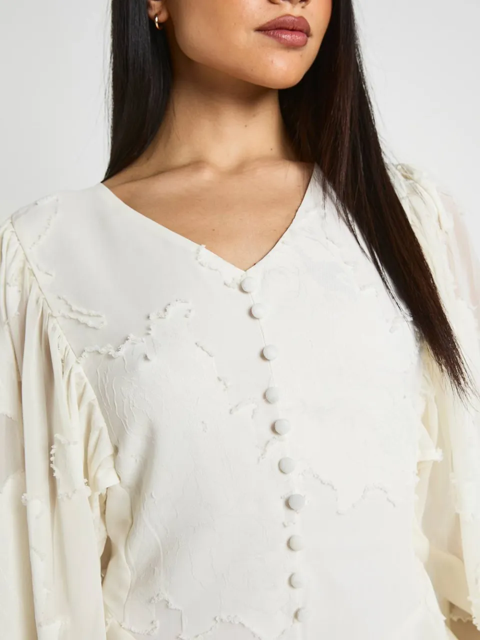 boohoo Dames Bloemige Burnout Mini-jurk Met Volumineuze Mouwen En Ruches Zoom ivoor, foto 4