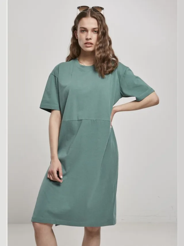 Urban Classics Organic Oversized Slit Korte jurk - XS - Groen