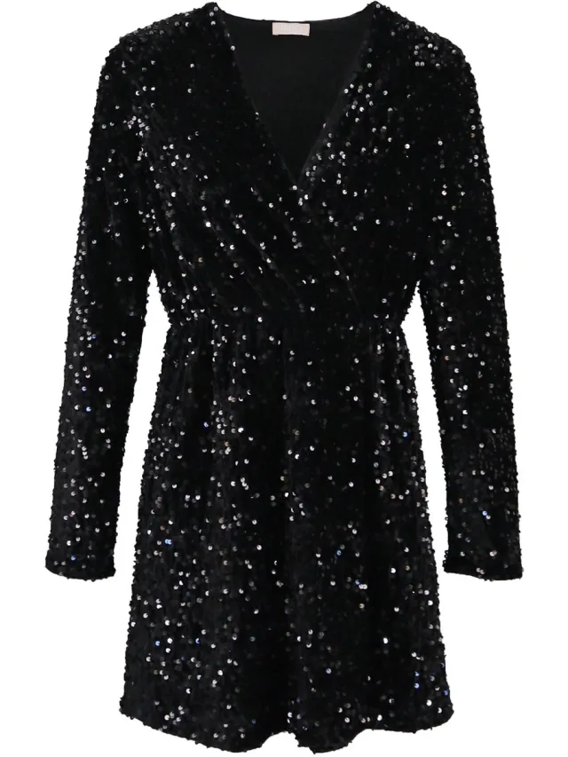 Liu Jo Abito Velluto + Paillettes Jurken Dames - Kleedje - Rok - Jurk - Zwart