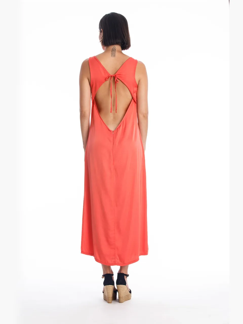RAVENS VIEW IBIZA dames vegan Midi Jurk Liv Stralend Rood, foto 2