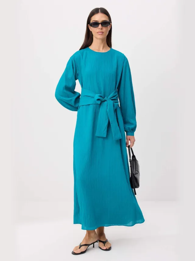 Trendyol Modest Dames Blauw Effen Maxi Lang Casual Recht Modest Jurken Groen